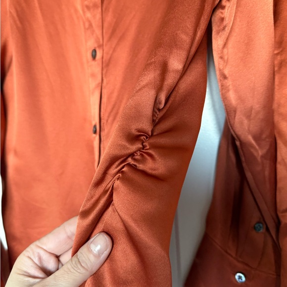 Banana Republic 100% Silk Terracotta Belay Wide-Leg Pants and Button Down - Picture 12 of 15